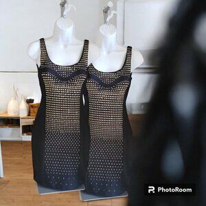 Nicky Minaj  Black Gold Studded Body Con Mini Dress  SZ  XXS